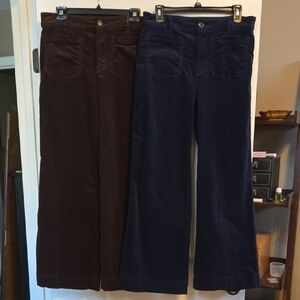LOFT 2 Pairs: BROWN & NAVY  Palmer Wide Leg Corduroy Pants Both Are Size 6